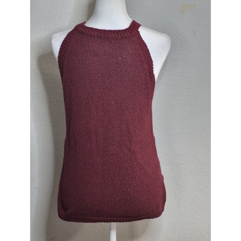 Anthropologie Maeve Ribbed Halter Knit Sleeveless Sweater Top Size M Maroon - Picture 3 of 7